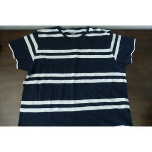 Y2K Old Navy Men's Striped Shirt XL Vintage Crew Navy White SS Tee